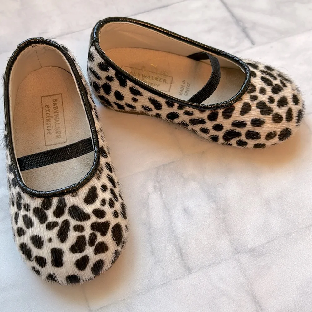 Babywalker Black & White Leopard Print Calf-Hair Flats for Baby Girls